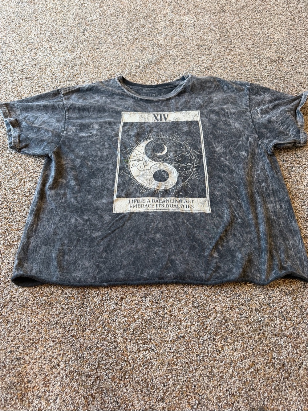 Fifth Sun XL Yin Yang Tarot Mineral Wash Oversized Crop Graphic Tee